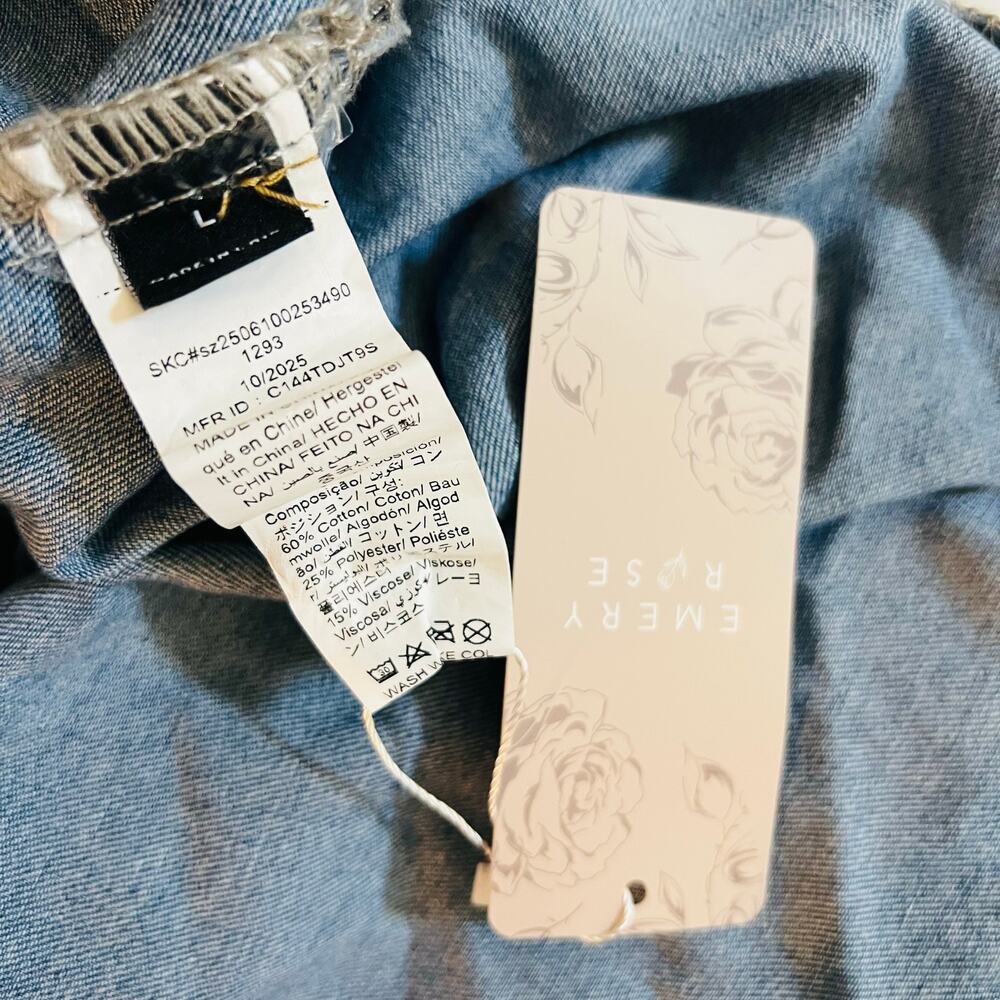 Emery Rose Blue Chambray Long Sleeve Tunic Top Size L Large NWT - Picture 3 of 6
